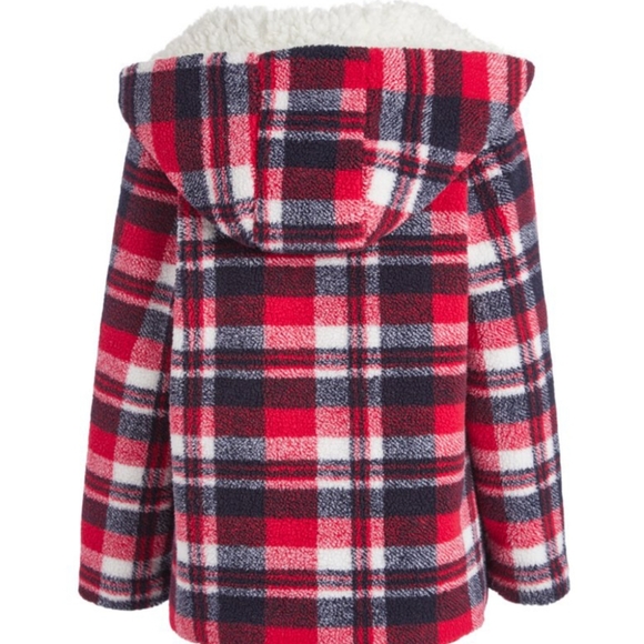 Steve Madden Red Plaid Sherpa Trim Coat - Picture 3 of 3